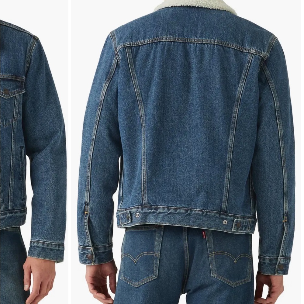 Levi's Blue Denim Trucker Jacket with Shearling - Picture 6 of 6